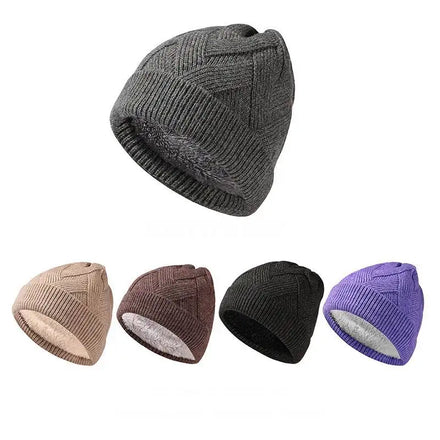 Custom logo Basketweave Skullies Luxurious Fleece Velour Lining Beanies Knit Winter Hat for Men