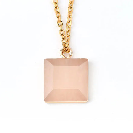 18k Gold Stainless Steel Stone Square Pendant Necklace Gold Color Rim Natural Gemstone Faceted Square Pendant