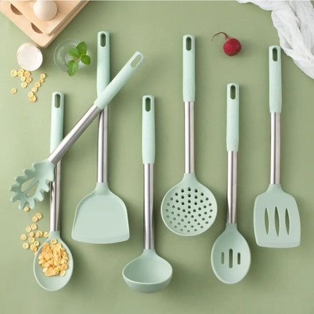 MANJIA Kitchen Utensils 7-piece Cooking Spatula Kitchen Utensils Silicone Pot Spatula Soup Spoon Cooking Non-stick Cookware Set