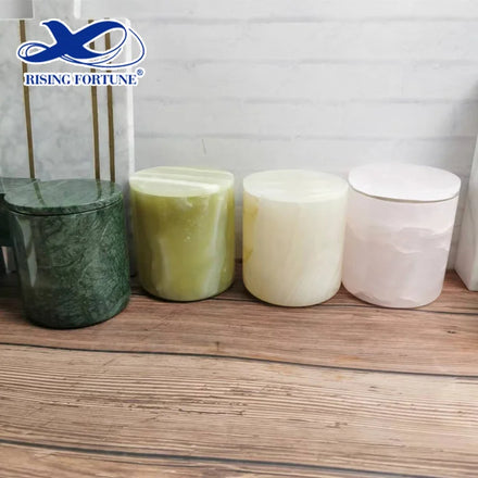 Customized Size Logo and Package China Factory Wholesale Modern White Pink Green Onyx Candle Vessel Jar With Lid