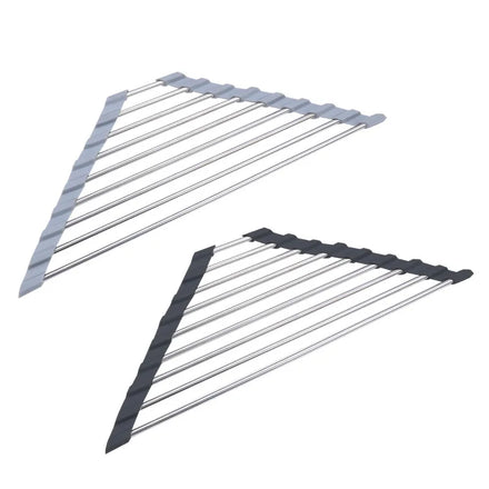 Triangle Silicone Collapsible Roll up 201/304 Stainless Steel Over Sink Corner Dish Drying Rack