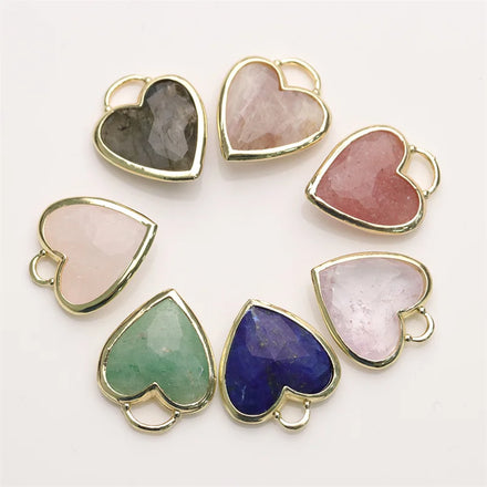 Beautiful Natural Gemstone Heart Pendant with 18K Gold Plated Copper Alloy for Necklace Making