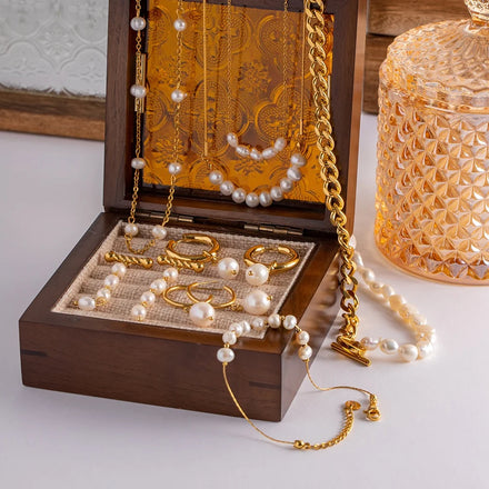 Waterproof 18k Gold Plated Stainless Steel Jewelry Freshwater Pearl Necklace Set for Women