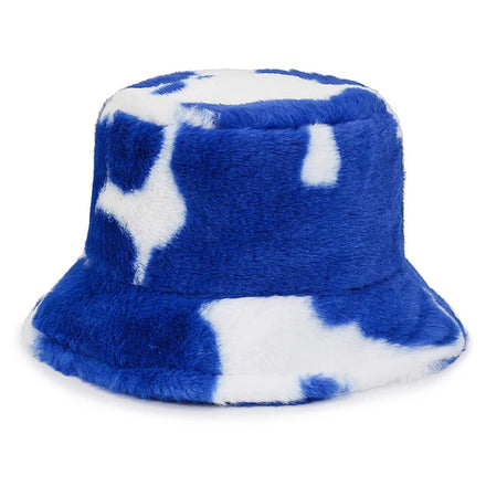 Custom Logo Winter Cow Print Plush Fuzzy Velvet Bucket Caps Casual Warm Faux Fur Fisherman Hats