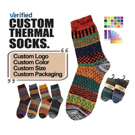 Unisex Women Colorful Thick Terry Cushioned Warm Heated Socks Winter Crew Thermal Socks Woman