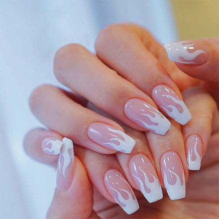 Hot Selling Glossy Fire Pattern False Nails Full Cover Private Label Fake Nails With Decoration Press on Nails