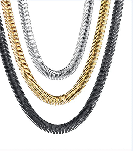 Wholesale Various Size Flat Snake Bone Necklace Gold Plated Snake Link Chain Stainless Steel Snake Chain Necklace