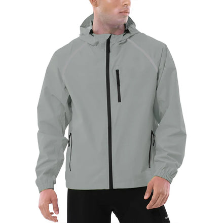 Men's Winter Zip Canvas Reversible Cycling Rain Windbreaker Waterproof Running Golf Mountain Biking Hood Lightweight Reflective