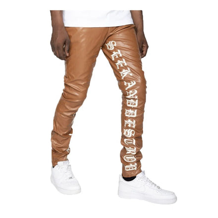 KY Homme New Inseam Embroidery Stacked Skinny Wholesale Custom Leather Pants for Men
