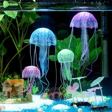 MIDOO-A113 Fish Tank Landscaping Simulation Jellyfish Decoration Silicone Transparent Fluorescent Coral Small Aquarium