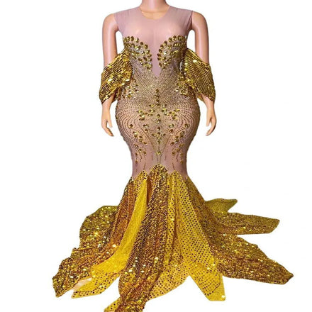 Catwalks Wedding Dress Gown Diamonds Embellished Low Cut Deep V Sexy Evening Dresses Mdbay Party Costume