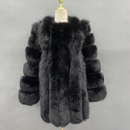 Women New Thick Warm Outerwear Real Fur Jacket Fox Fur Long Coat