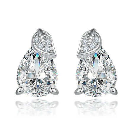 Fashion Jewelry 925 Silver Earrings Delicate Leaf-Shaped Zircon Earrings for Women