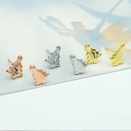 Dainty Tree Shape Christmas Earrings Stud 925 Silver Jewelry Women Fine Jewelry Christmas Tree Earrings