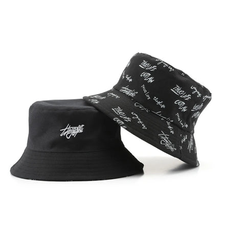 Unisex Fashion Letter Printed Bucket Hat Reversible Double Side Wear Fisherman Hat