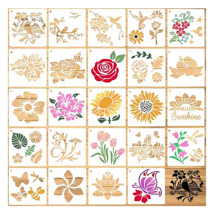 24 Pieces Birds Sunflower Floral Stencils Reusable Drawings Template Set for Kids DIY Crafts Home Decor
