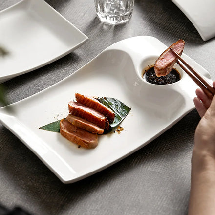 Ceramic Dinner Plate Jiaozi Cold Dishes Sushi Salad Shrimp Barbecue Serving Trays With Soy Sauce Bowl Restaurant Dinnerware Sets