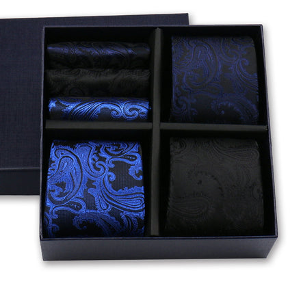 3pcs Black Navy Blue Red Ties Pocket Square Gravata for Men Wedding Business Necktie Set in Personalized Gift Boxes