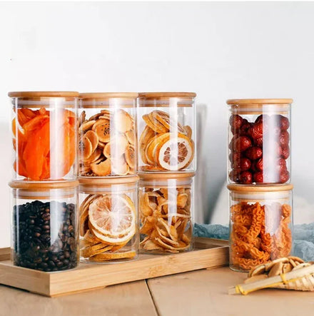 8.5oz 250ml Round Clear Spice Jar Small Glass Jars with Airtight Lids and Labels for Kitchen Sugar Salt Tea Herbs Coffee