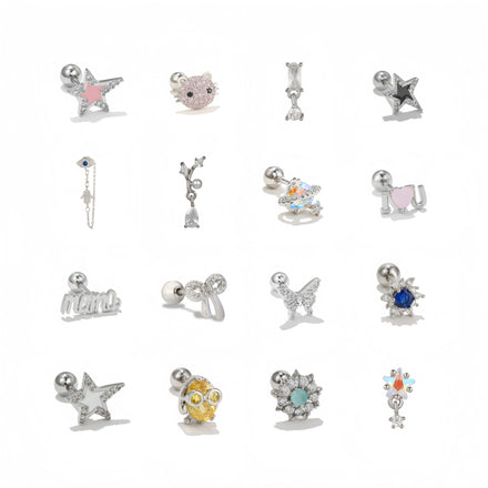 New Simple Diamonds Studs Flat Back Earrings Personality Jewelry Cute Animal 18k Gold Plated Zircon Screw Ear Bone Stud for Girl