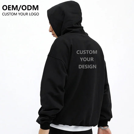 High Quality 400gsm Pullover Sweatshirt for Men Custom Logo Hoodie with Oversized Drop Shoulder Winter Print Blank Fleece Hoodie