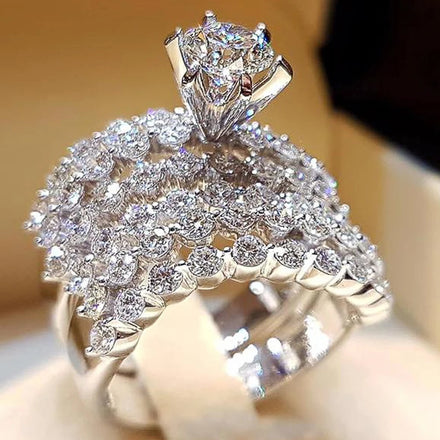 CAOSHI 2026 Luxury 2pcs Set Bands Hot Sell Full Pave Cubic Zirconia Ring Sets Women Silver Plating Wedding Engagement Rings Set