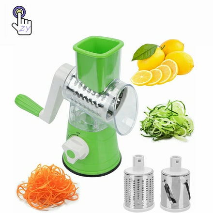 Multi-Purpose Plastic Kitchen Manual Vegetable Potato Cheese Grater Slicer Handle Rotary Tabletop Drum Design Stainless Steel