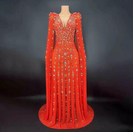Fashion Shiny Crystal Sequin Event Birthday Crystal Long Diamond Dress for Women Luxury Formal Evening Dresses