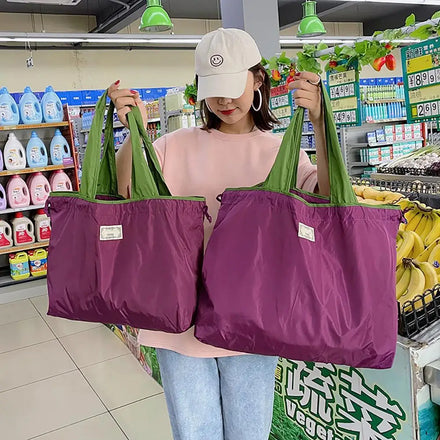 Reusable Shopping Bags for Women Grocery Tote Foldable Drawstring Shoulder Storage Bag