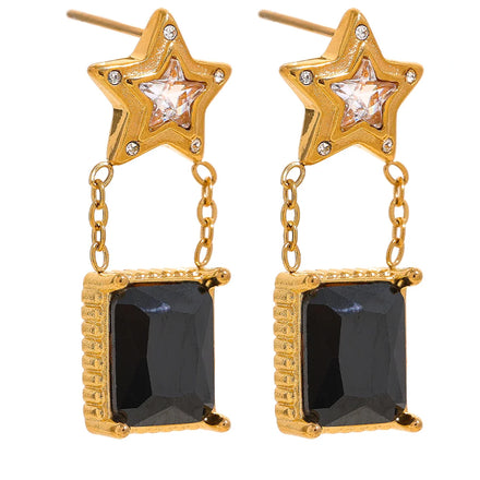 JINYOU 1473 Star Square Black Cubic Zirconia Drop Dangle Stainless Steel Earrings Stylish Korean Trendy Waterproof Jewelry Women