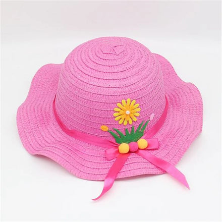Lovely Girls Kids Straw Bucket Hats Summer Flower Floral Sun Hat Children Outdoor Beach Hats