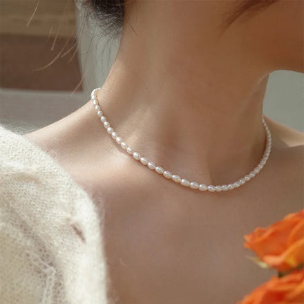 SP INS Luxury Simple Natural Freshwater Pearl Baroque Rice Pearl Necklace for Girl