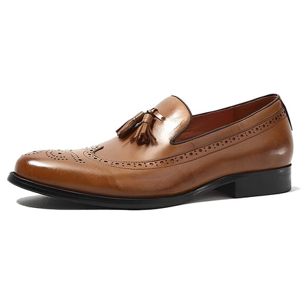 Men's Casual Handmade Genuine Leather Loafers Slip-On Top Layer with Tassels Soft and Comfortable Waterproof Features