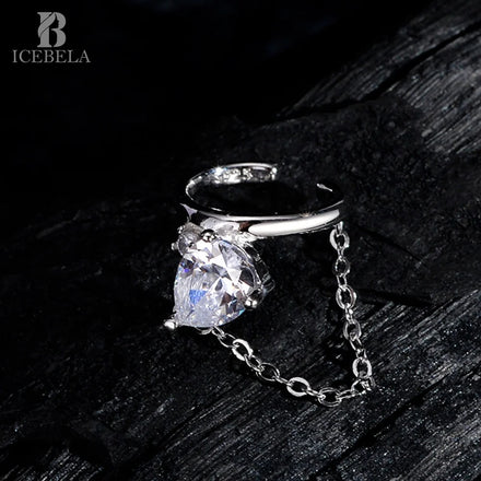 ICEBELA Fashion Jewelry 925 Sterling Silver Diamond Ear Clip Women's Chain Earrings