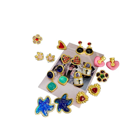 HOVANCI Women's Gold-Plated Bohemian Fun Gemstone Enamel Flower Earrings for Parties Weddings Gifts Engagements Wholesale Mixed