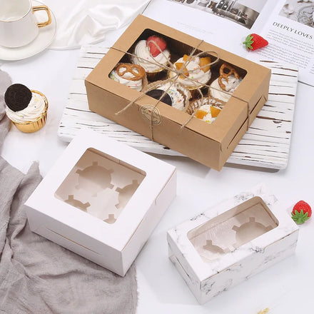 2/4/6 Holes Cardboard Delivery Gift Wedding Cupcake Box Birthday Clear Cupcake Packaging Boxes With Window