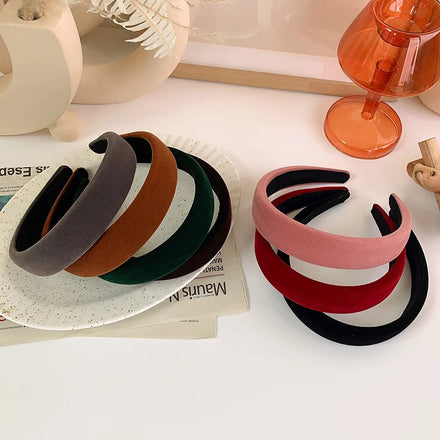 Velvet Padded Headband Solid Color Sponge Hair Band Women's Fashion Hair Accessories for Daily Party