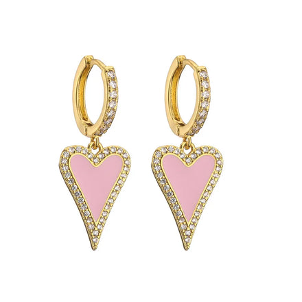 EC1641 New Chic Rainbow 18k Gold Plated Enamel Multicolor Zircon CZ Micro Heart Charm Huggie Earring