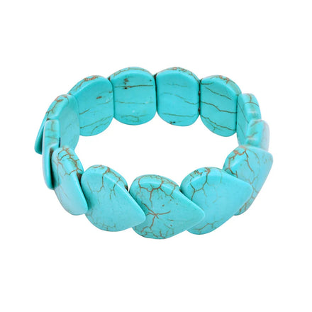 Popular Friend Gift Retro Heart Geometry Bracelet Wide Face Stretch Cord Turquoise Bracelet for Women Girls