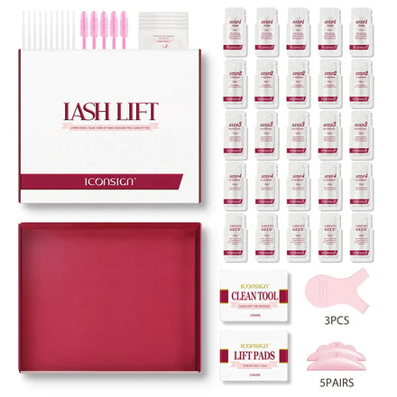 Iconsign Private Label Salon Quality Sodium Bromate Free Lash Lifting Set 5in1 Eyelash Lift Perm Sachet Kit With New Eye Patches