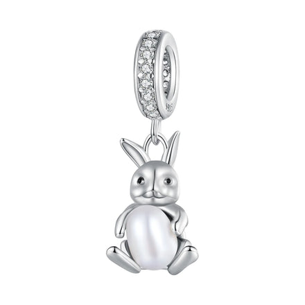 925 Sterling Silver Rabbit Pendant with Natural Pearl Beads Women's Fashion DIY Fine Jewelry for Bracelet Necklace-BSC745