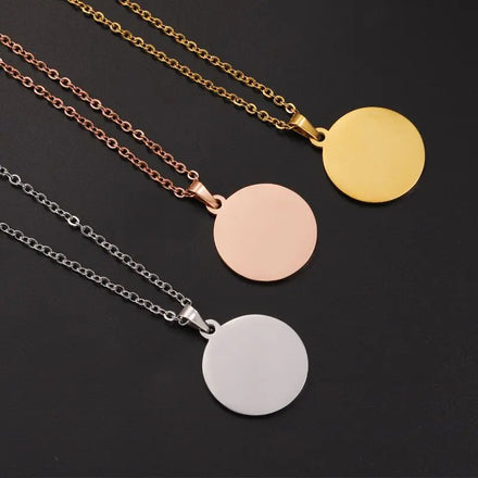 Stylish 18K Gold-plated Necklace Custom Letter Pendant Personalized Round Coin Disc Charm Diy Engraving bar Pendant Necklace