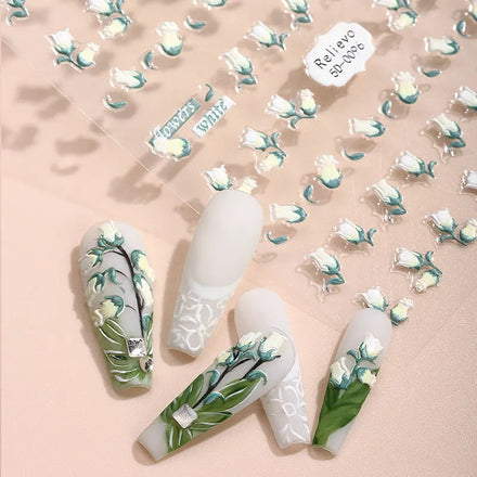 Wholesale 5D Cute Lily Nail Stickers Luxury Retro Cartoon Nail Art Decoration PET Paper Plastic Nail Wrap Sticker Hot Sale