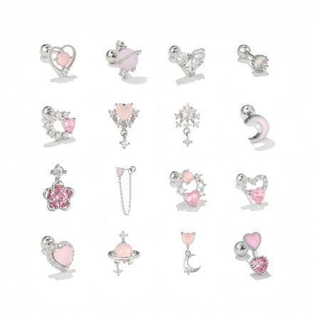 ZUOLA Korean Ear Jewelry Women Love Ear Bone Stud Pink Heart Star Moon Twist Ball Titanium Posts Gold Plated Piercing Earrings