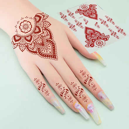 Custom OEM Temporary Henna Tattoo Sticker Hanna Lace Body Art Design on Back Hand Makeup Waterproof Red Fake Temporary Tattoo