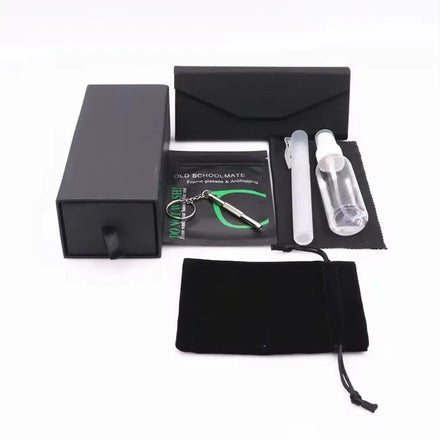 Wholesale OEM PU Leather Paper Glasses Sunglasses Spectacle Packing Bag Box Case with Cloth and Pouch Spray Cleaner Kit