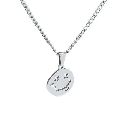 Stainless Steel Dress Accessories Round Hip Hop CoolCoin Gothic Smile Face Necklace for Man Women Christmas Gift