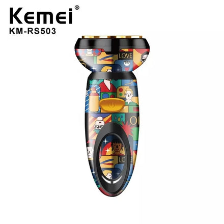 Travel Professional Electric Beard Shaver Kemei Km-Rs503 Rechargeable Male Gift Graffiti Design Usb Charge Shaver