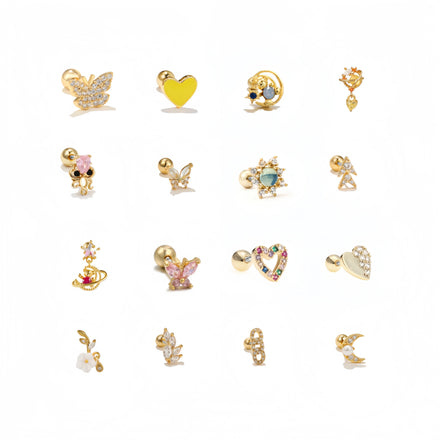 ZUOLA Trendy Fashion Piercing Jewelry 18K Gold Plated Stud Earrings Heart Shaped Hypoallergenic Zircon Screw Ball Back Unisex