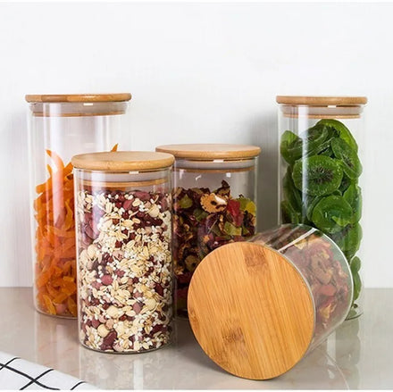 Wholesale Hot Sale Air Tight Storage Jar Glass Storage Tank With Bamboo Lid
